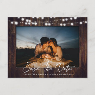 Barn Wood Lights Wedding Photo Save The Date Announcement Postcard