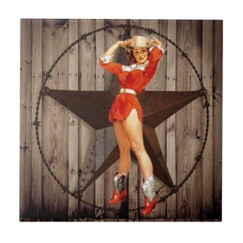 Barn wood Lone Star western country Cowgirl Ceramic Tile
