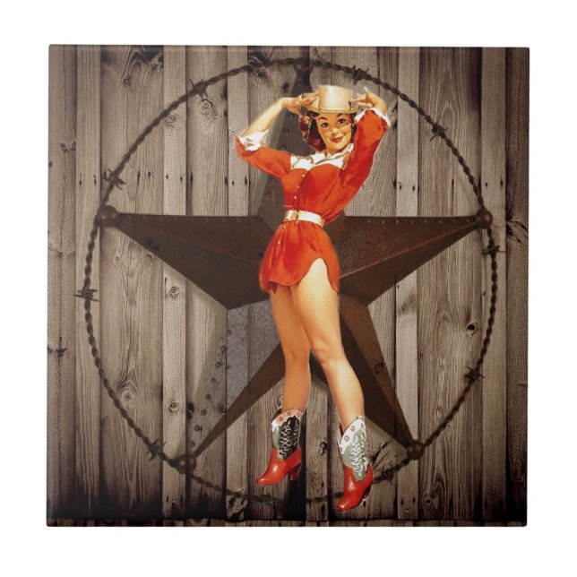 Barn wood Lone Star western country Cowgirl Ceramic Tile (Front)