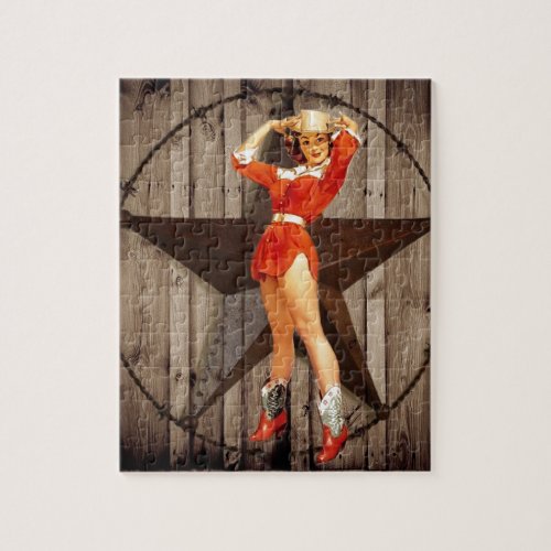 Barn wood Lone Star western country Cowgirl Jigsaw Puzzle