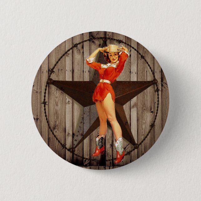 Barn wood Lone Star western country Cowgirl Pinback Button (Front)
