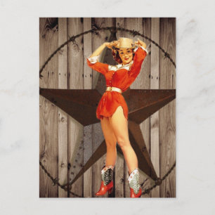 Barn wood Lone Star western country Cowgirl Postcard