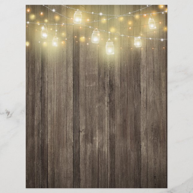 Barn Wood & Mason Jar Lights Scrapbook Paper (Front)
