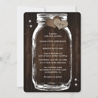 Barn Wood Mason Jar Rustic Country Wedding Invitation