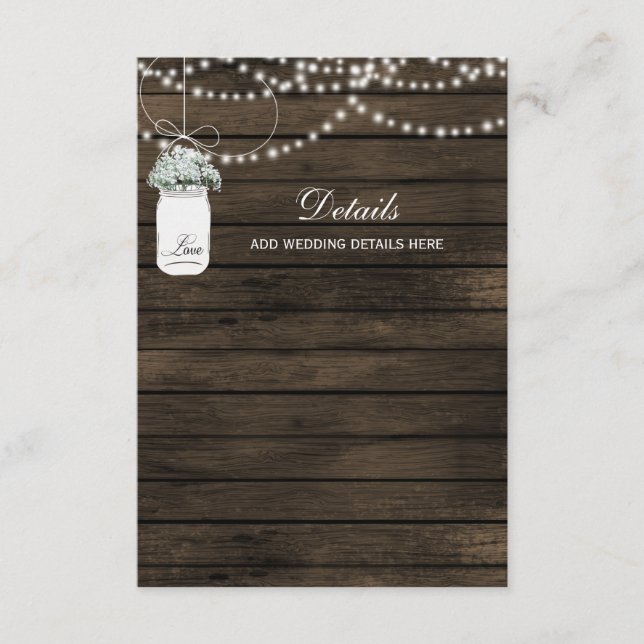 barn wood mason jar rustic wedding  enclosure card (Front)