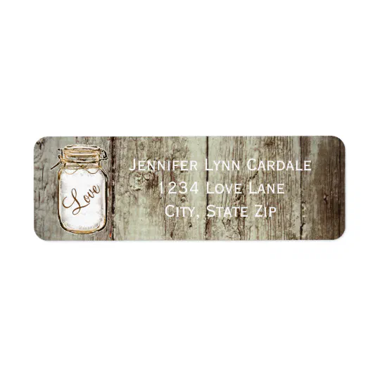 Barn Wood Mason Jar Wedding Return Address Labels | Zazzle.com