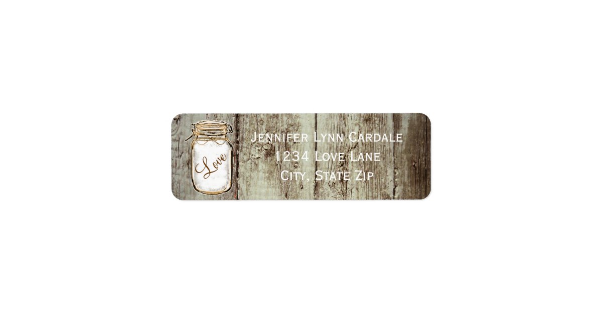 Barn Wood Mason Jar Wedding Return Address Labels | Zazzle.com