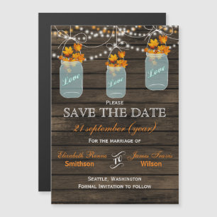 Barn wood mason jars maple fall save the date magnetic invitation