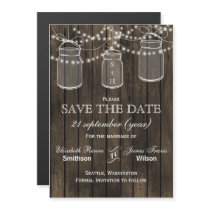 Barn wood mason jars save the date magnetic invitation