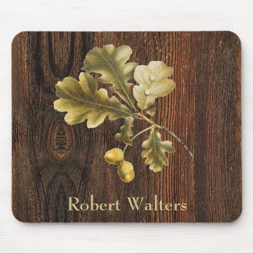 Barn Wood Oak Leaves Add Name Acorn Mouse Pad