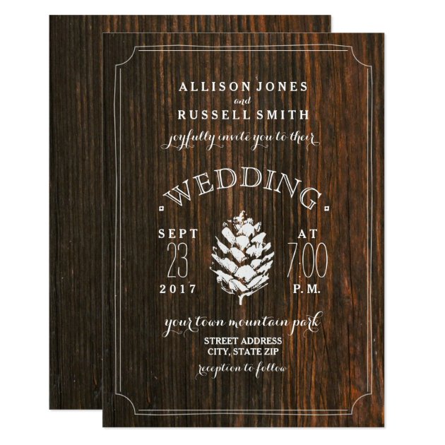 Barn Wood & Pine Cone Rustic Wedding Invitation