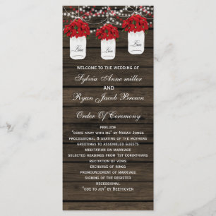 Barn wood poinsettias mason jar wedding programs