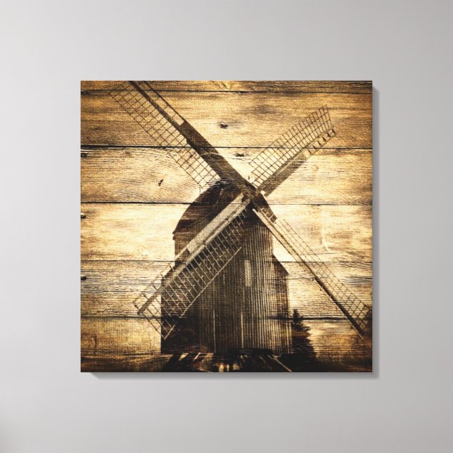 barn wood primitive farm western country windmill canvas print (Front)