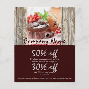 Barn Wood Rustic Bakery Chocolate Cupcake Flyer by heresmIcard at Zazzle