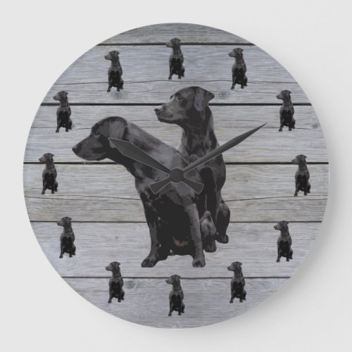 Barn Wood Rustic Black Labrador Retriever Large Clock