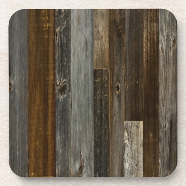 Barn wood Rustic Brown and Gray Beverage Coaster (Front)