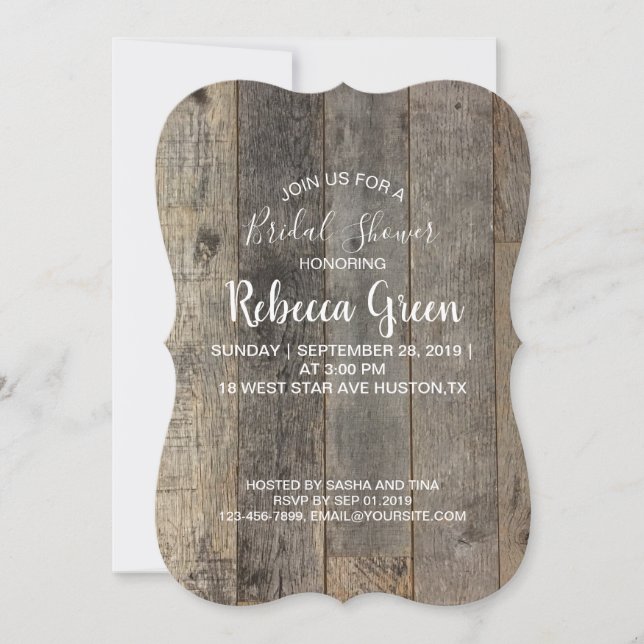 barn wood rustic country bridal shower invitation (Front)