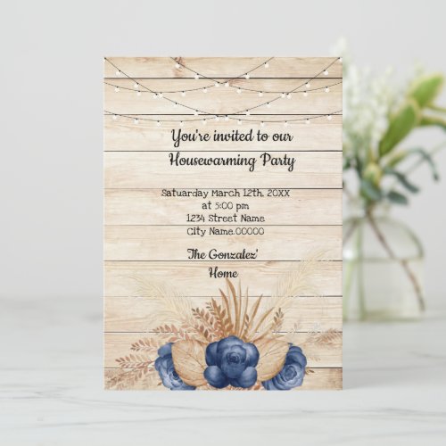 Barn Wood Rustic Dusty Flowers  Housewarming Party Invitation