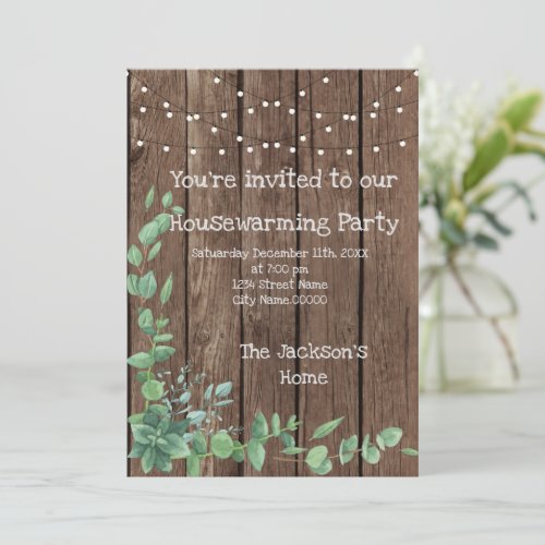 Barn Wood Rustic Eucalyptus Housewarming Party  Invitation