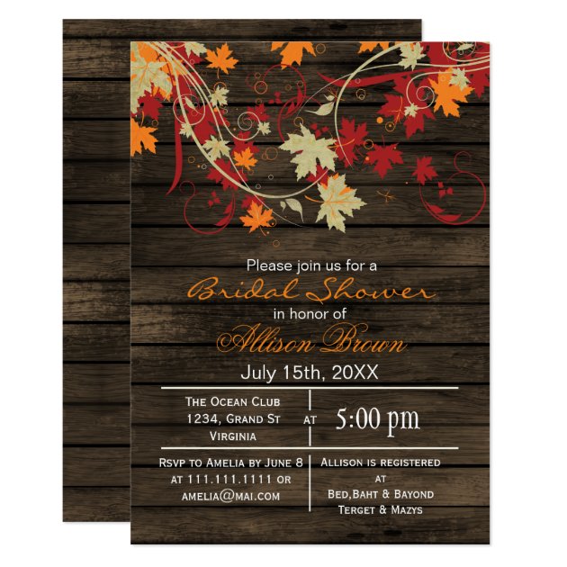 Barn Wood Rustic Fall Bridal Shower Invitation