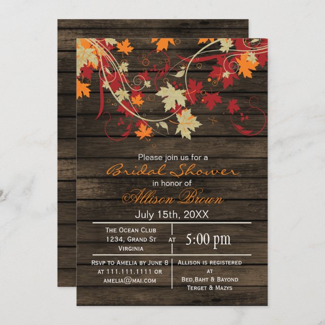 Barn wood rustic fall bridal shower invitation (Front/Back)
