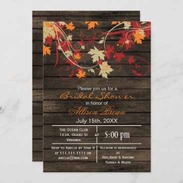 Barn wood rustic fall bridal shower invitation