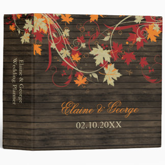 Barn Wood Rustic Fall Leaves Wedding 3 Ring Binder