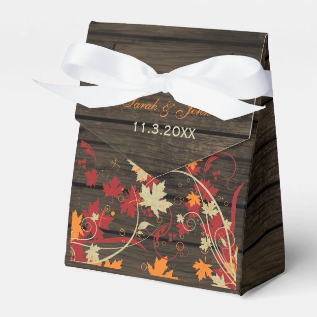 Barn Wood Rustic Fall Leaves Wedding Favor Boxes (Front Side)