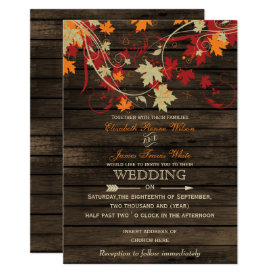 Barn Wood Rustic Fall Leaves Wedding invitations