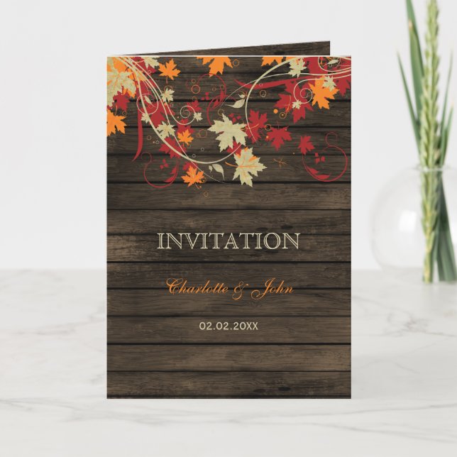 Barn Wood Rustic Fall Leaves Wedding invitations (Front)