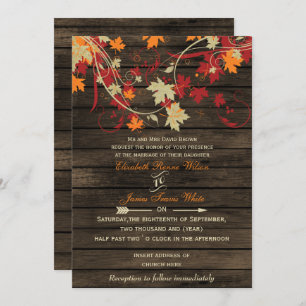 Barn Wood Rustic Fall Leaves Wedding invitations