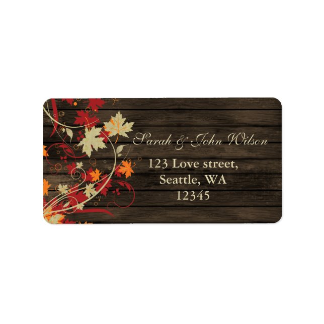 Barn Wood Rustic Fall Leaves Wedding Label (Front)