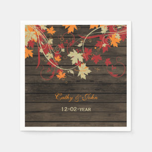 Barn Wood Rustic Fall Leaves Wedding Paper Napkins