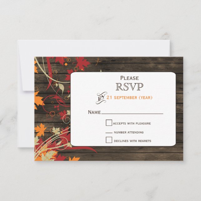 Barn Wood Rustic Fall Leaves Wedding rsvp (Front)