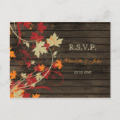 Barn Wood Rustic Fall Leaves Wedding rsvp Invitation Postcard (Front)