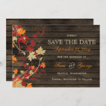 Barn Wood Rustic Fall Leaves Wedding save the date