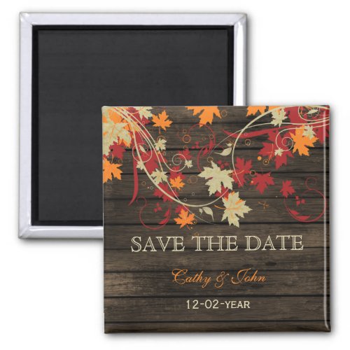 Barn Wood Rustic Fall Leaves Wedding save the date Magnet