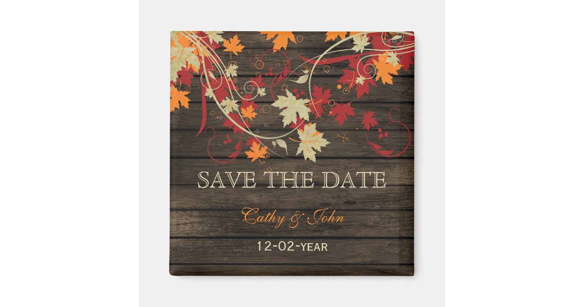 Barn Wood Rustic Fall Leaves Wedding save the date Magnet | Zazzle