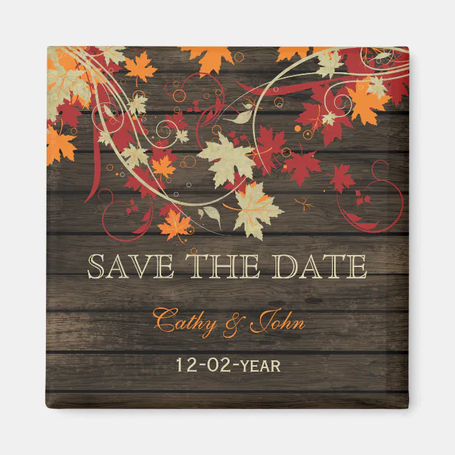 Barn Wood Rustic Fall Leaves Wedding save the date Magnet | Zazzle