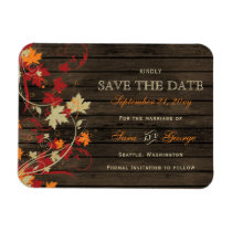 Barn Wood Rustic Fall Leaves Wedding save the date Magnet
