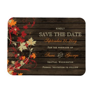 Barn Wood Rustic Fall Leaves Wedding save the date Magnet