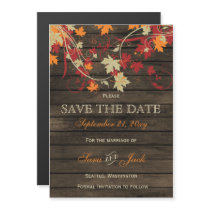 Barn Wood Rustic Fall Leaves Wedding save the date Magnetic Invitation