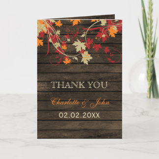 Barn Wood Rustic Fall Leaves Wedding Thank You Card
