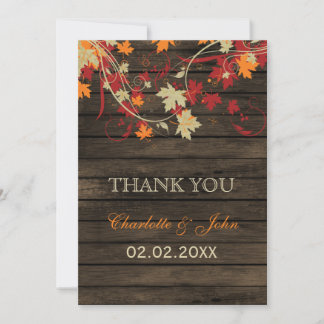 Barn Wood Rustic Fall Leaves Wedding Thank You Invitation