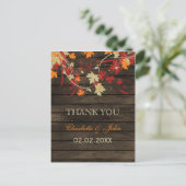 Barn Wood Rustic Fall Leaves Wedding Thank You Postcard (Standing Front)