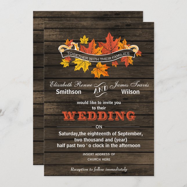 Barn wood Rustic Fall wedding invitations (Front/Back)