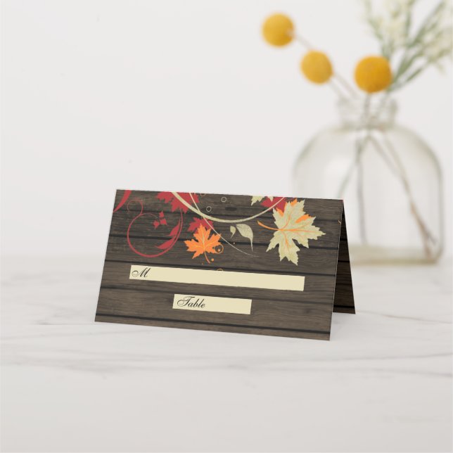 Barn wood Rustic Fall Wedding Place Card (Front)