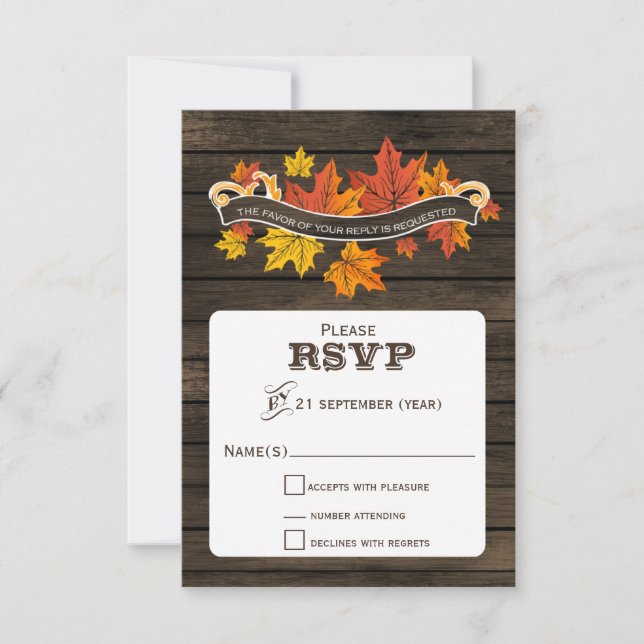 Barn wood Rustic fall wedding  rsvp 3.5 x 5 (Front)