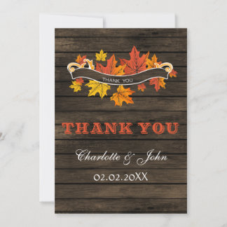 Barn wood Rustic Fall wedding Thank You Card