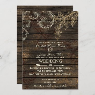 Barn wood Rustic flourish wedding invitations